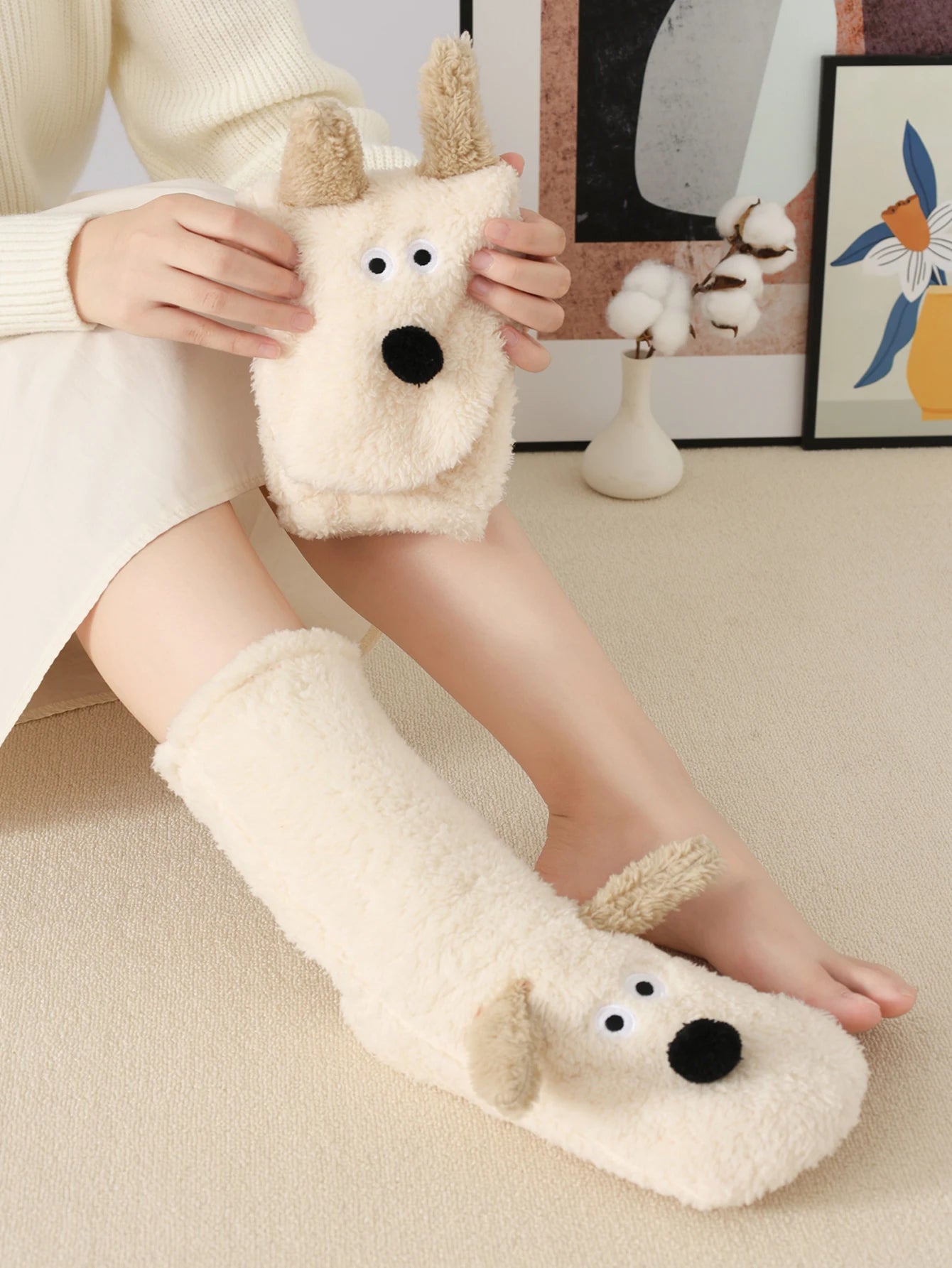 Fluffy Adorable Puppy Plush Cartoon Crew Socks