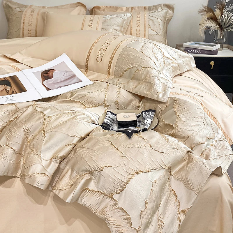 Light Luxury 100% Pure Cotton Four-piece Set Embroidery Quilt Cover Sheet Pillowcases Home Textile Bedding Set