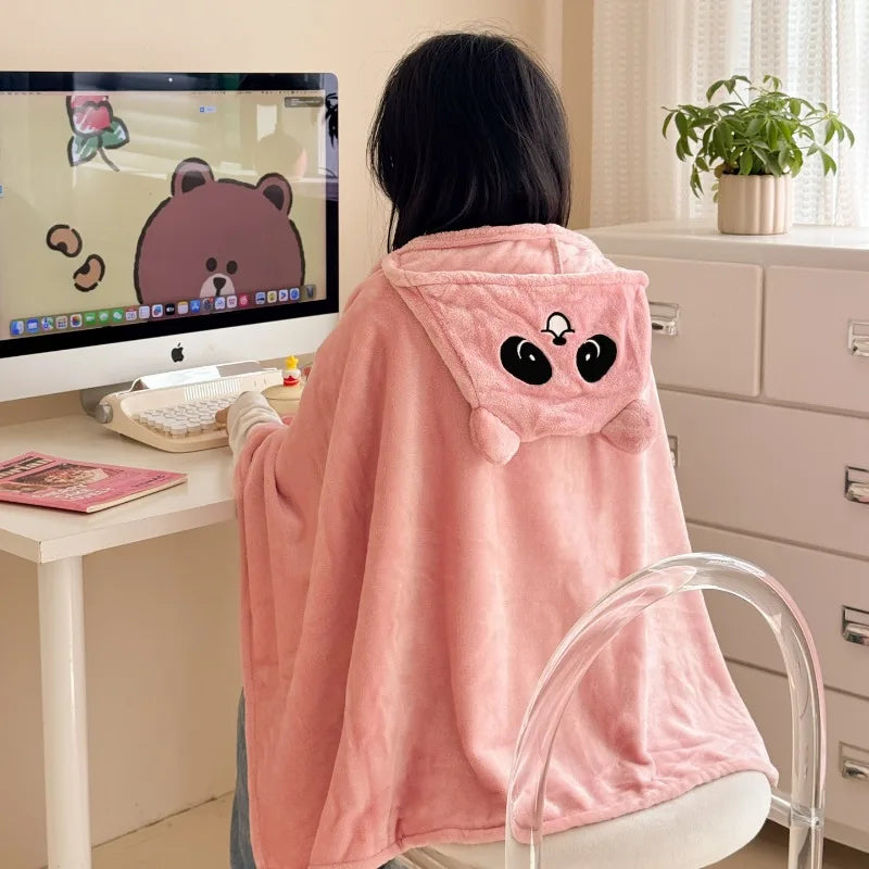 Milk Fleece Shawl Fleece Thickened Cloak Small Blanket Hooded Cape