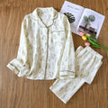 Ladies 100% Cotton Crepe Long sleeved Pants Two-piece Cute and Sweet Set