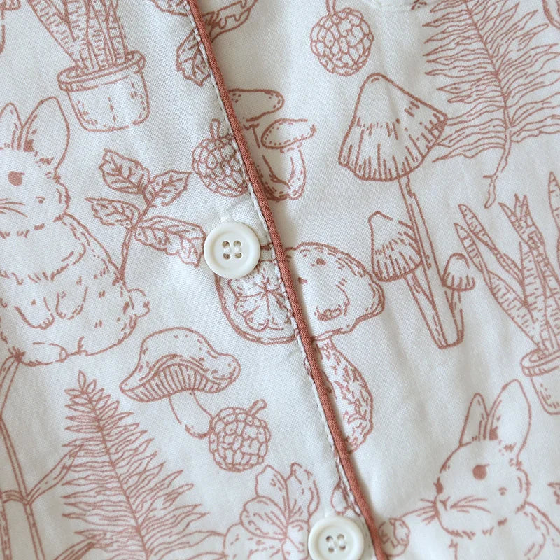 Double Layer Gauze Breathable Cotton Fashion Print Short Sleeved Soft Thin Two-piece Pajama Set