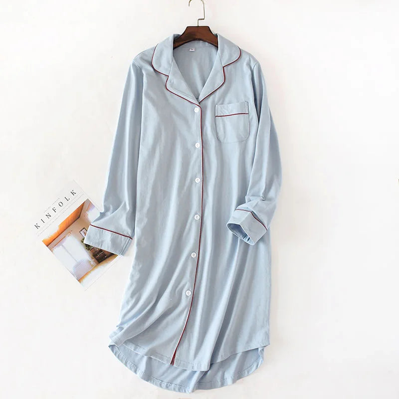 Cotton Knitted Long Sleeved Sleeping Cardigan Shirt Dress