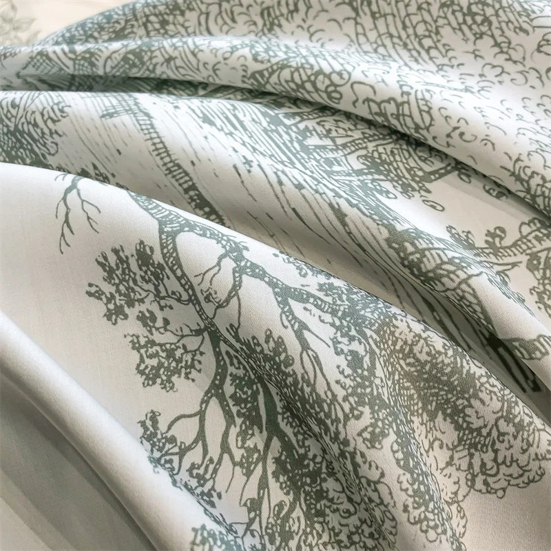 Soft Silky Skin-friendly Natural Eucalyptus Fiber Lyocell Bedding Set Forest Plants Leopard Duvet Cover Set Bed Sheet Pillowcases