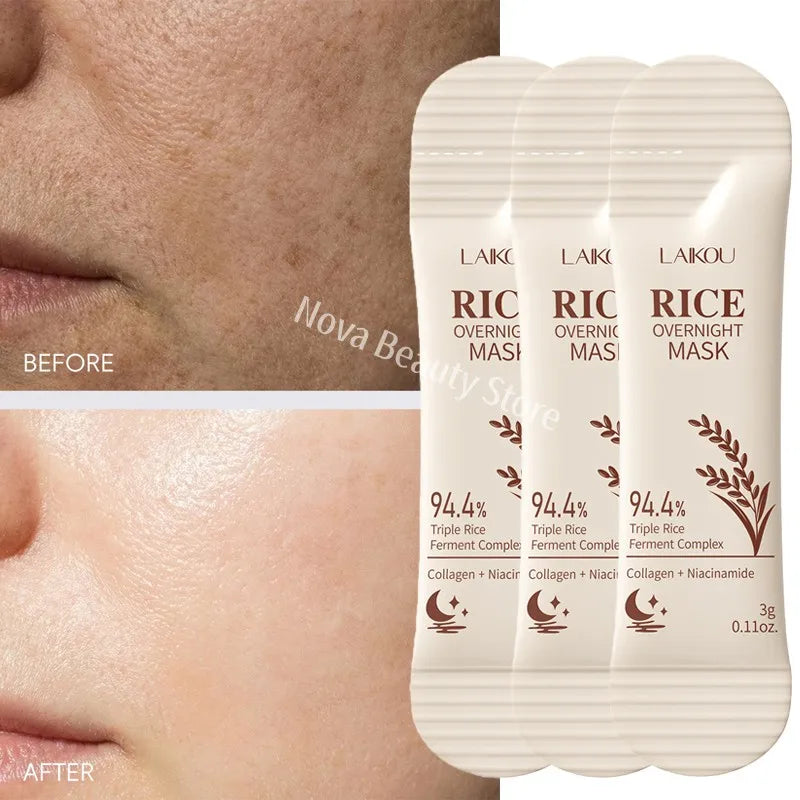 Rice Raw Pulp Whitening Sleep Mask Dark Spots Remover Fade Melanin Reduce Fine Lines Brighten Essence Korean Beauty Skin Care