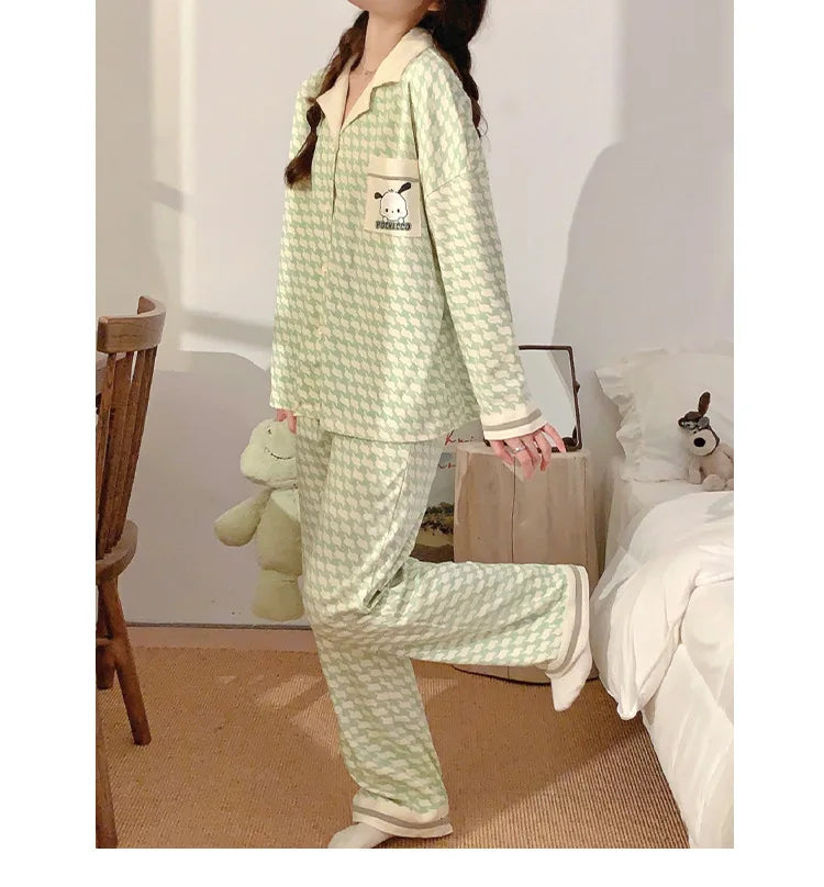 Women's Cardigan Long-sleeved Long Pants Cotton Comfortable Pajamas