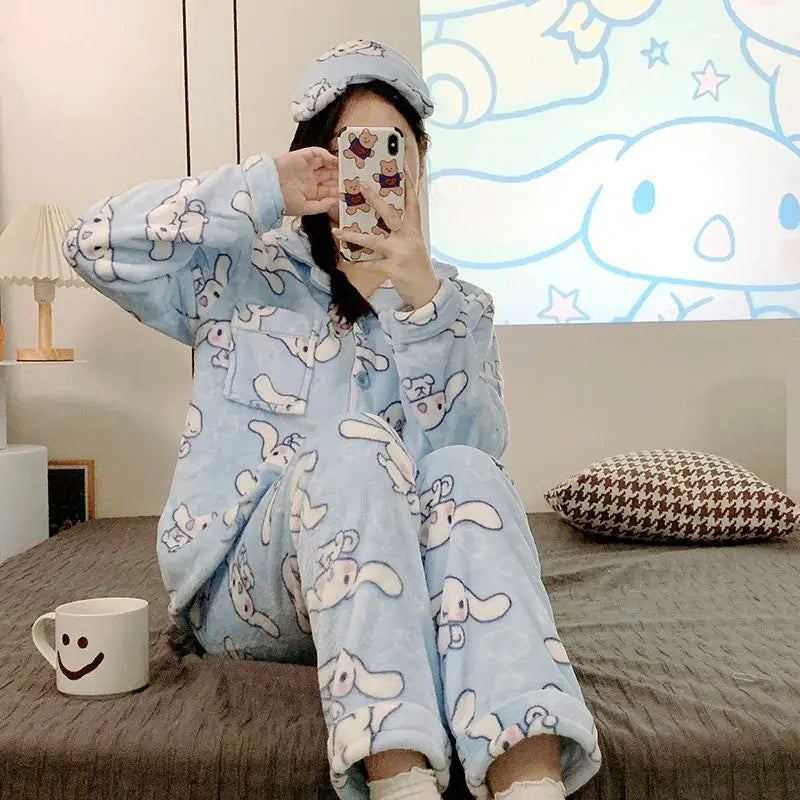 Women's Plush Thermal Flannel Pajama Cozy Warm Long Sleeve Home Loungewear