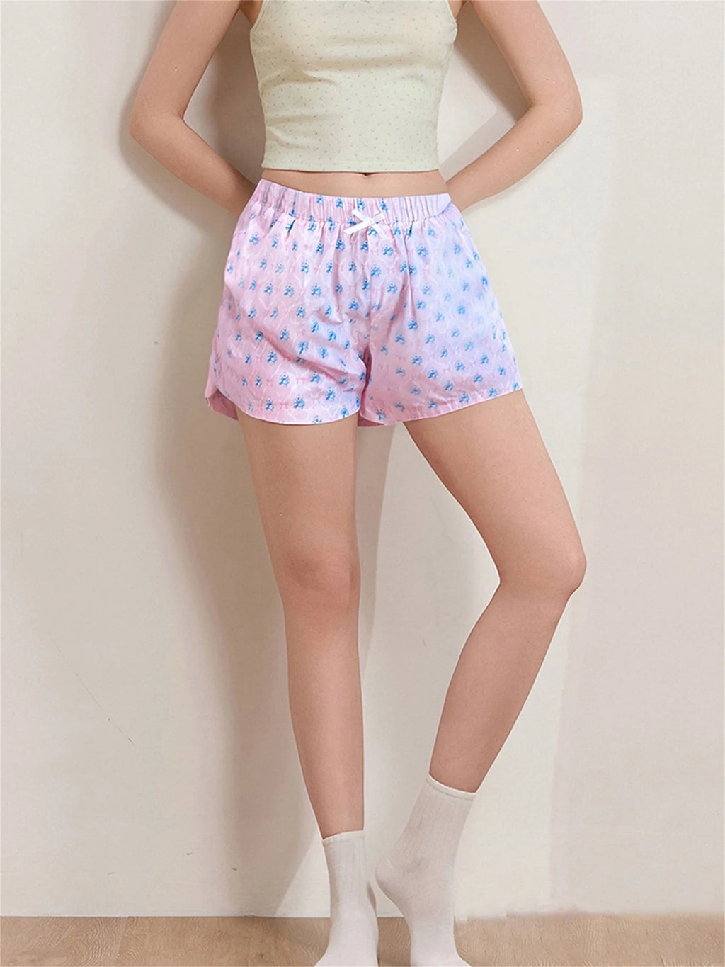 Elastic Waistband Floral Lounge Shorts