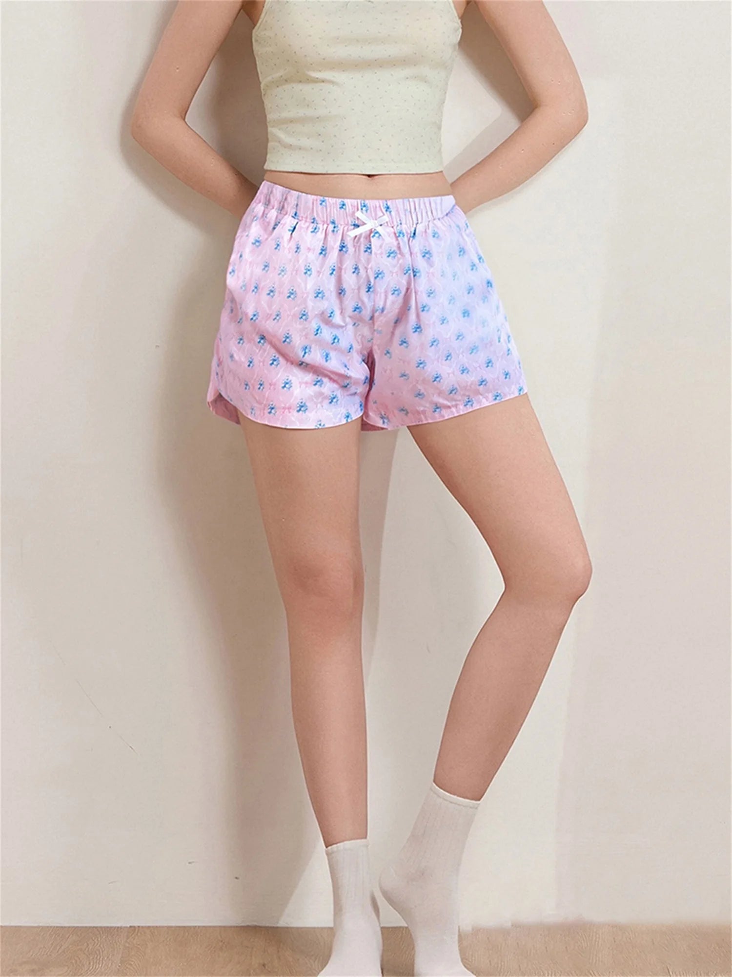 Elastic Waistband Floral Lounge Shorts