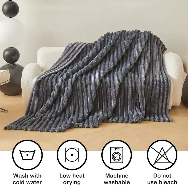 Striped Throw Blanket - 250GSM Soft & Warm Fluffy Blanket