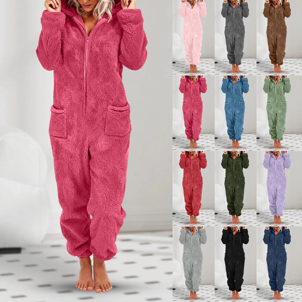 One-Piece Hooded Warm Flannel Long Sleeve Thickened Romper
