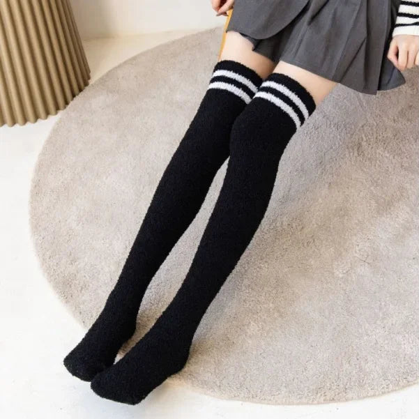 Fuzzy Fleece Over Knee Socks Plush Cozy Lined Terry Socks