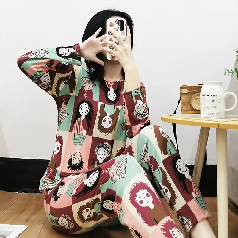 Ladies Variety of Styles Long-sleeved Long Pants Comfortable Pajamas