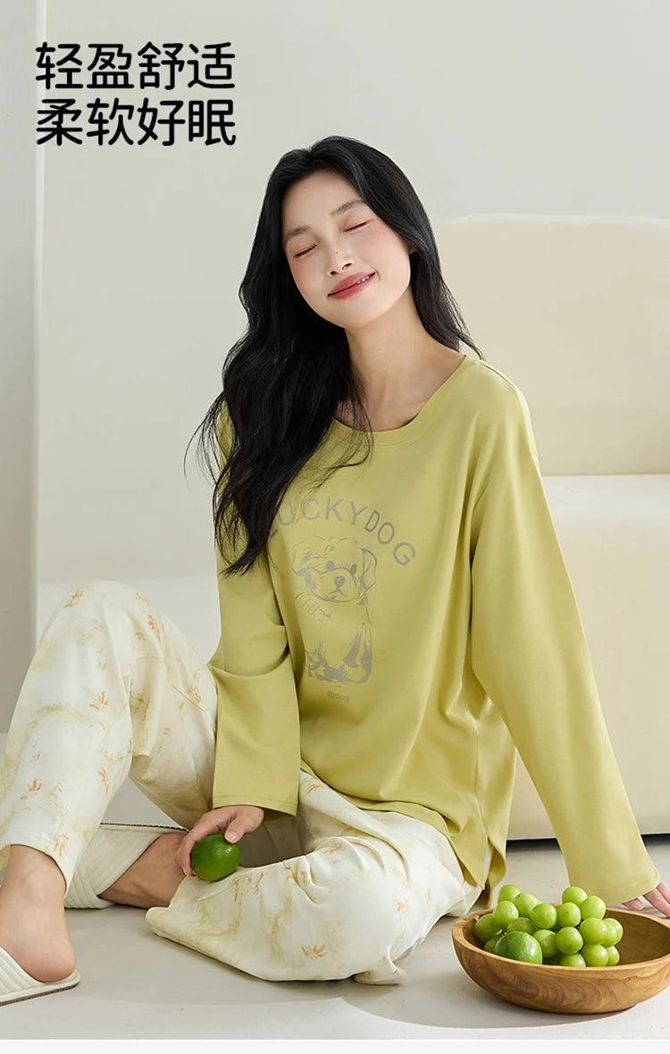 Cute Illustration Cartoon 100% Cotton Pajama Sets