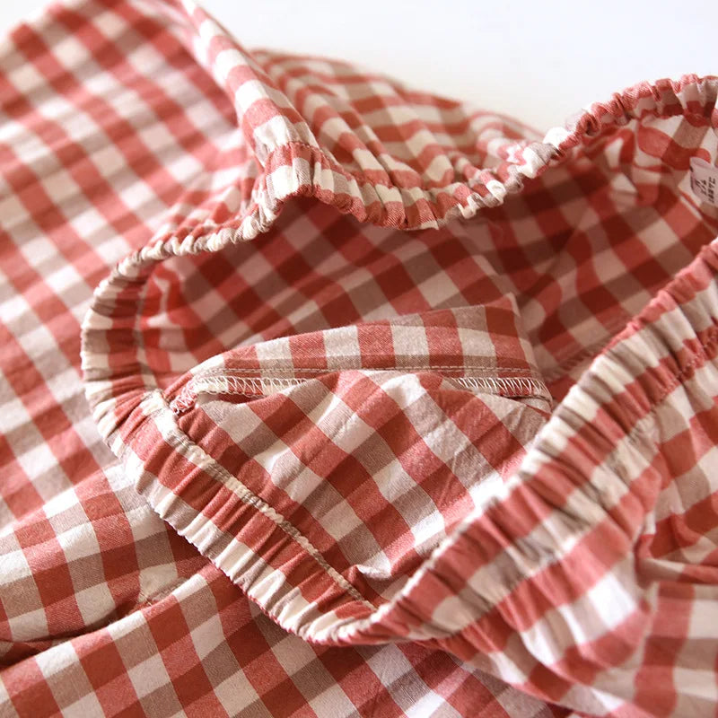 Cotton 100% Plaid Long Sleeve Two Piece Pajama Set