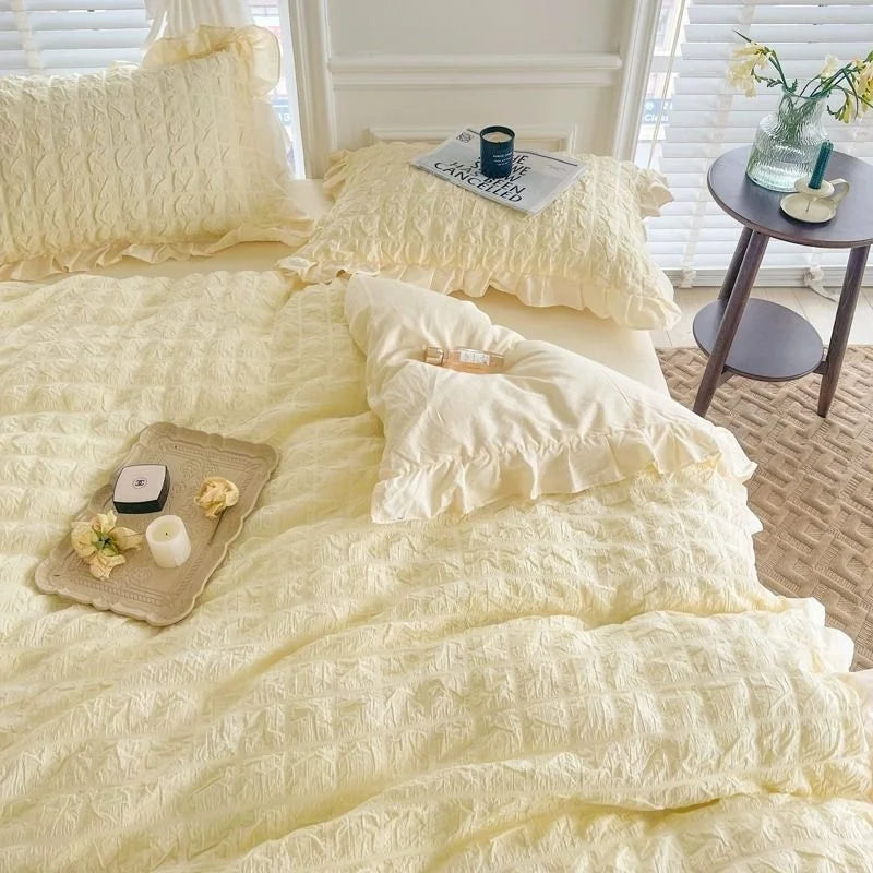 Solid Color Ruffles Lace  Kawaii Soft Sheet Duvet, Pillow & Quilt Cover