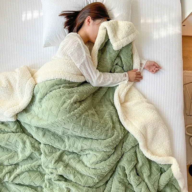 Soft Woolen Blanket for Bedding and Sofa Warm Lamb Velvet Flannel Cover Blanket