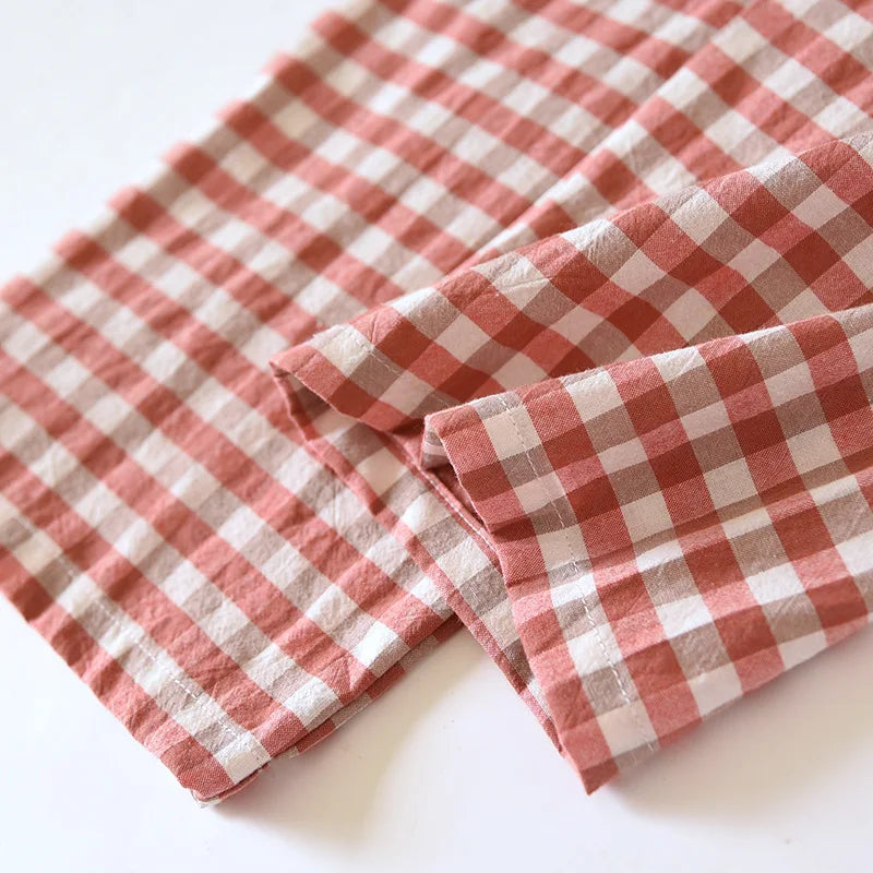 Cotton 100% Plaid Long Sleeve Two Piece Pajama Set