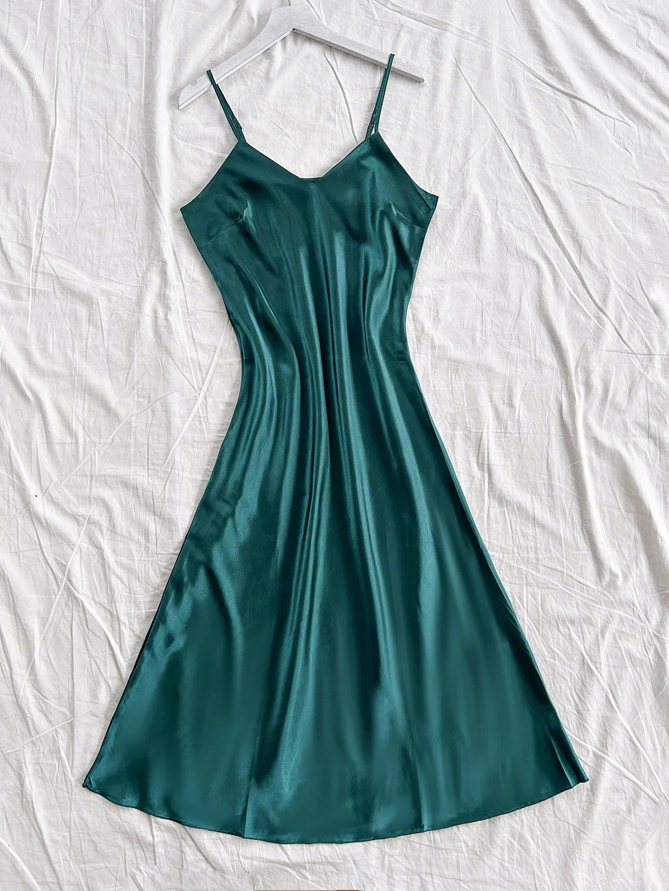 Elegant Satin Sexy Long Slip Solid Color Nightdress