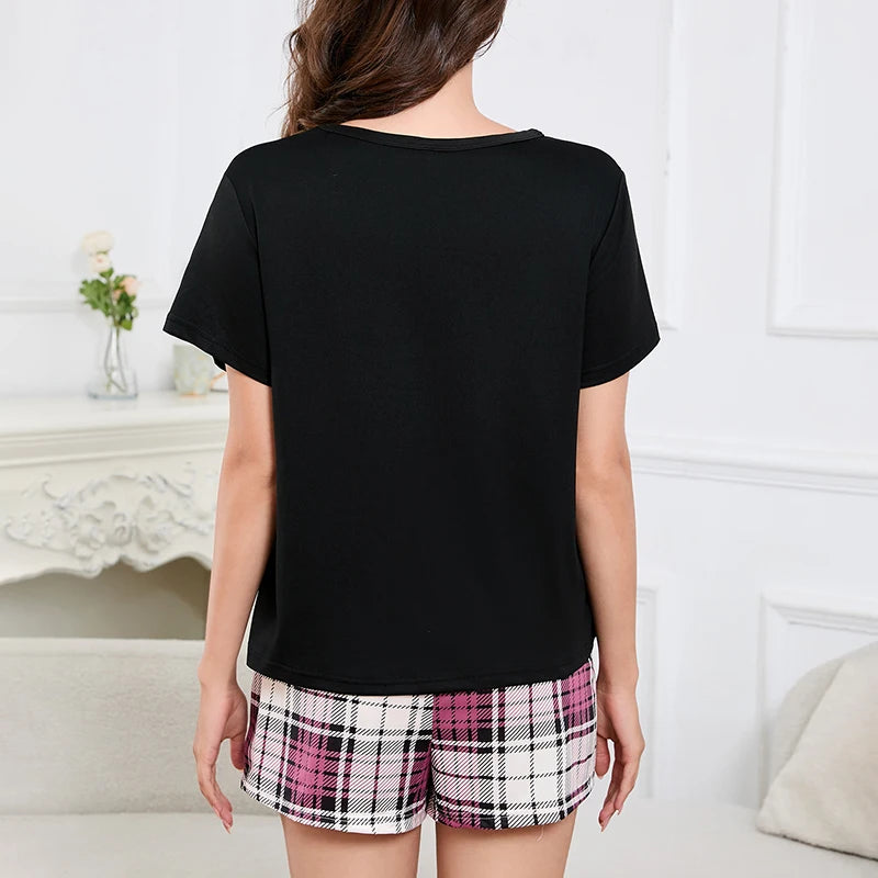 Soft Cozy Short Sleeve Tops & Shorts and Pants Sleepwear 3 Piece