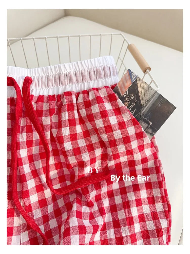 Cotton Flannel Wide Leg Leisure Pants Elastic Waist