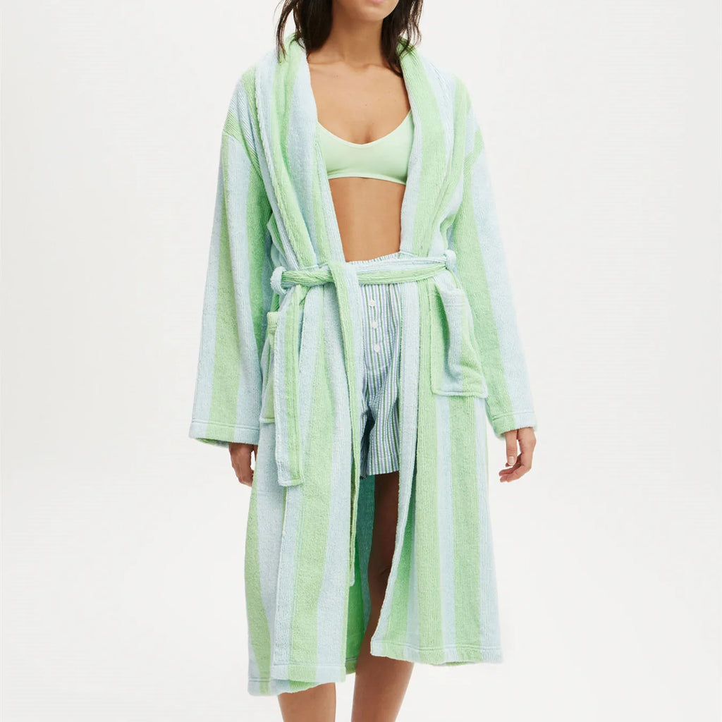 Terry Cloth Bathrobe with Pocket Long Sleeve Knee Length Shawl  Lounge Robes