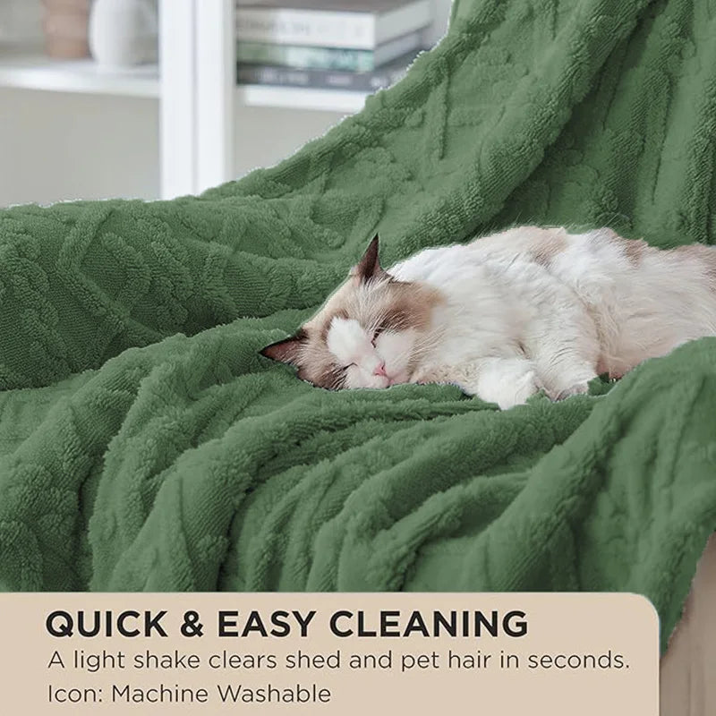 Soft Sherpa Fleece Throw Cable Jacquard Tufted Throw For All Season