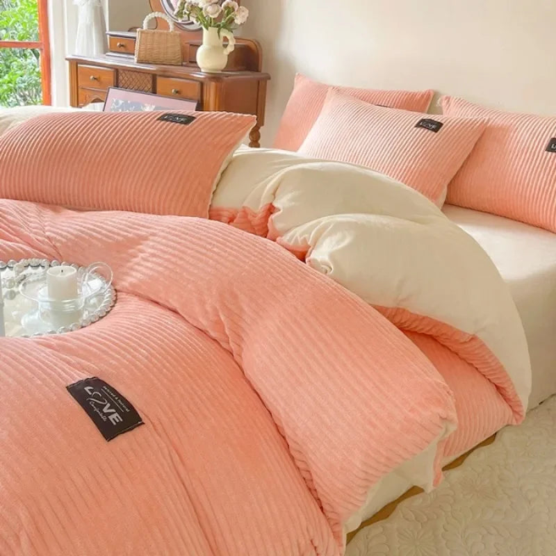 Thick Solid Color Velvet Duvet Cover Warmth Comforter Cover Double Soft Quilt Cover