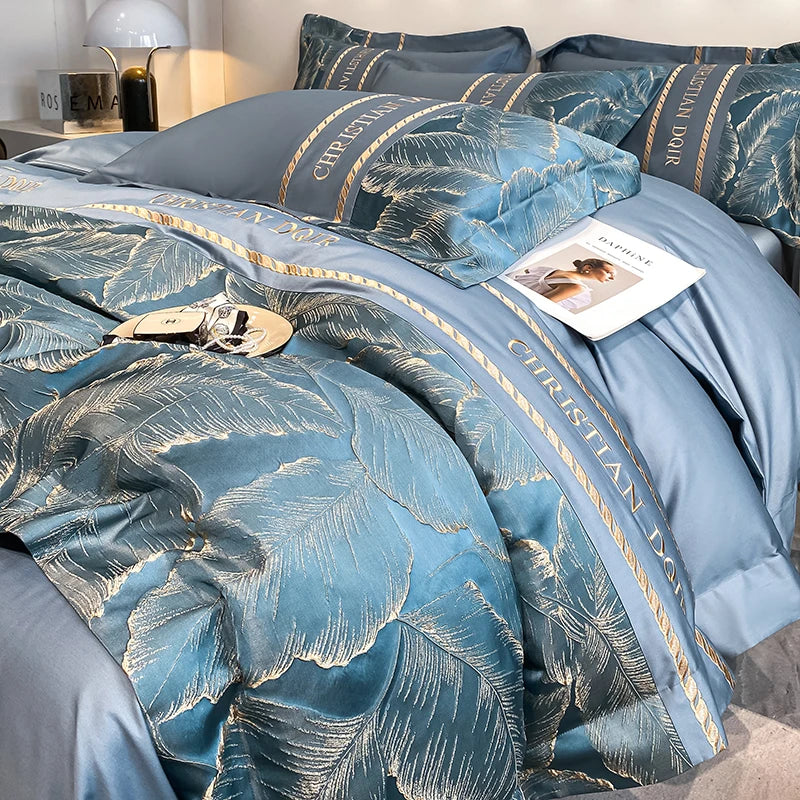 Light Luxury 100% Pure Cotton Four-piece Set Embroidery Quilt Cover Sheet Pillowcases Home Textile Bedding Set