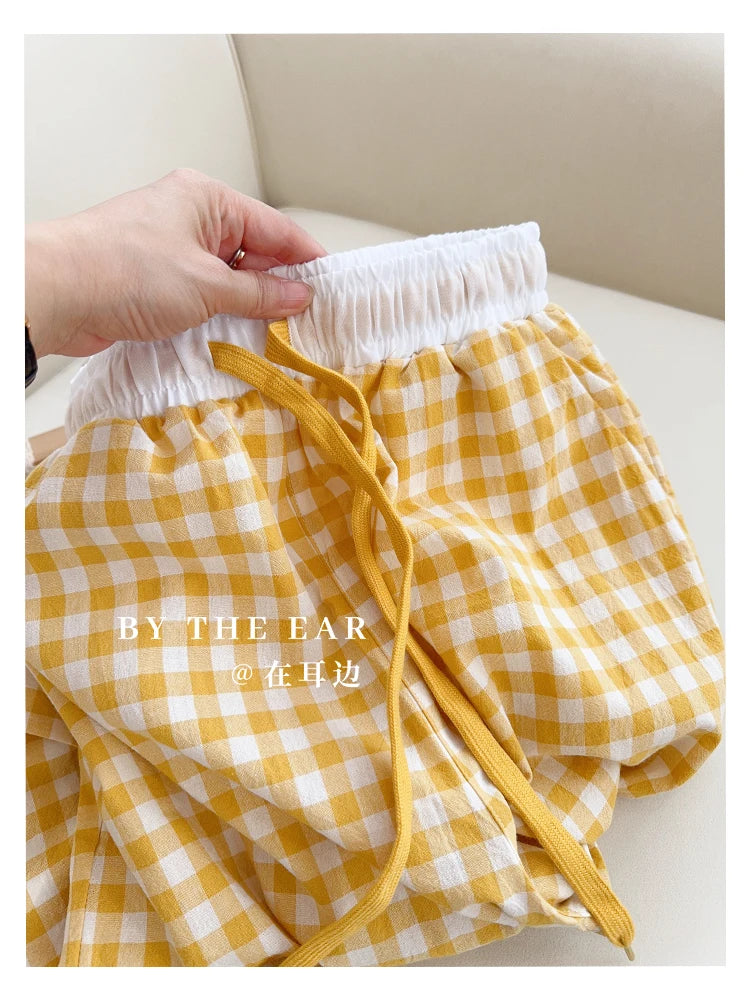 Cotton Flannel Wide Leg Leisure Pants Elastic Waist