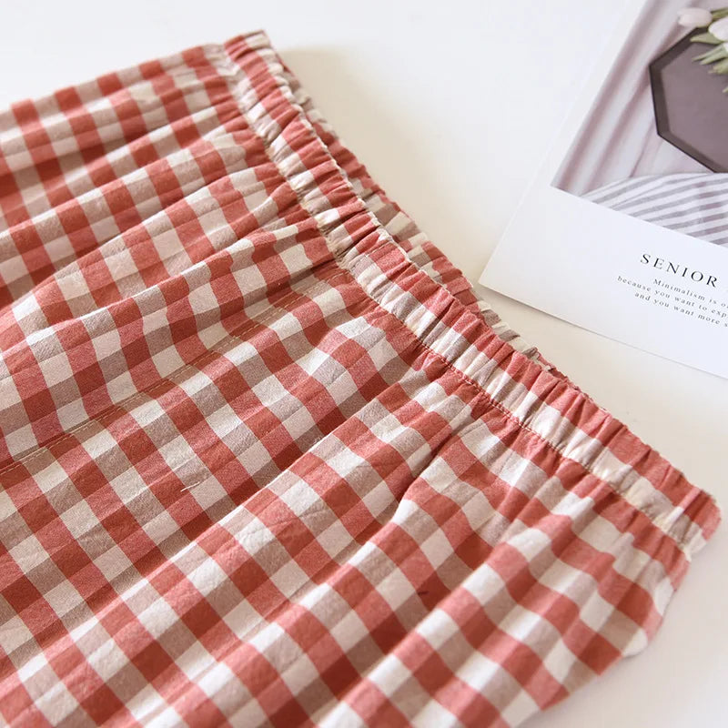 Cotton 100% Plaid Long Sleeve Two Piece Pajama Set