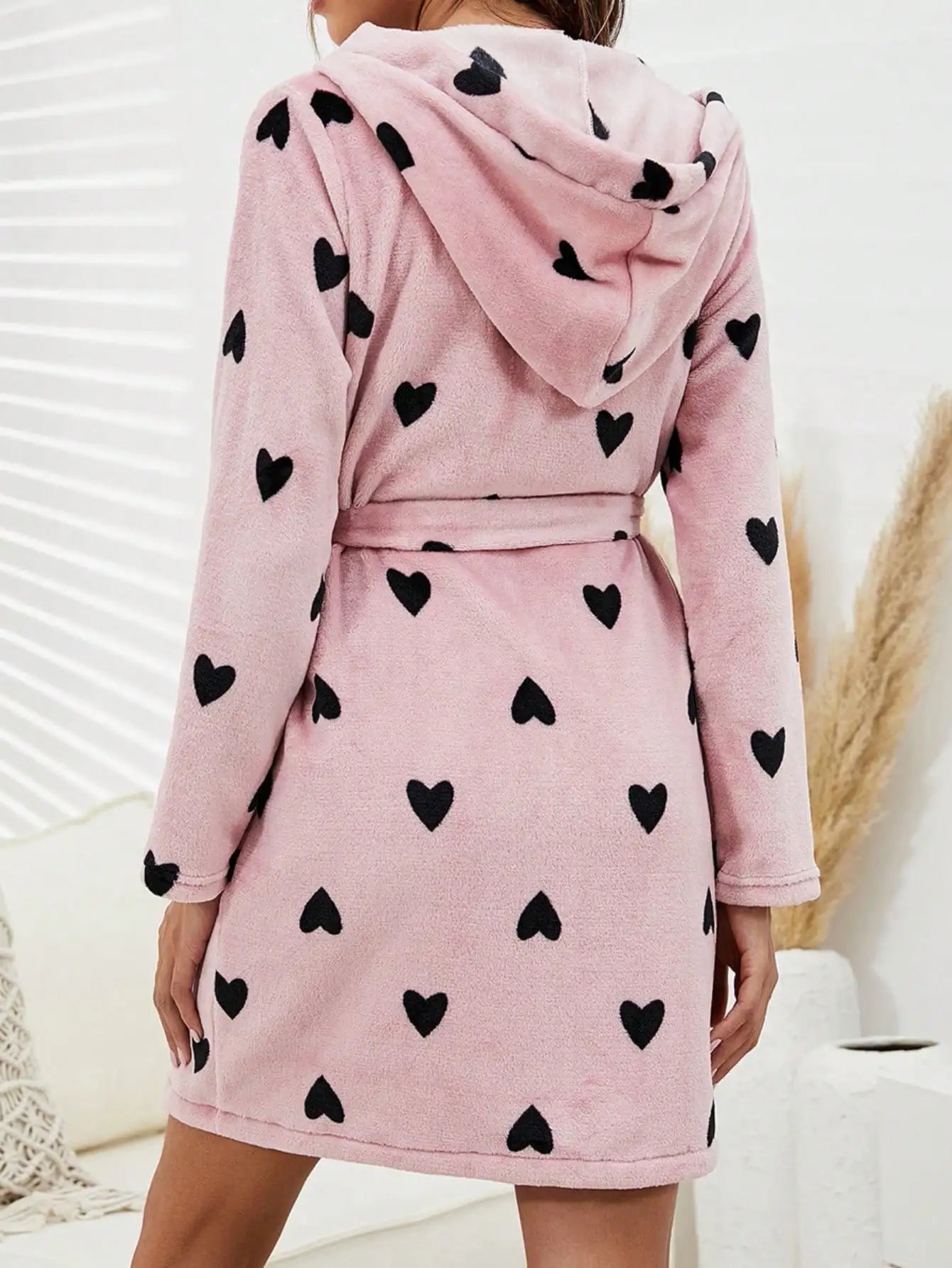 Love Print Flannel Thick Robe with Double-sided Fleece Long-sleeved