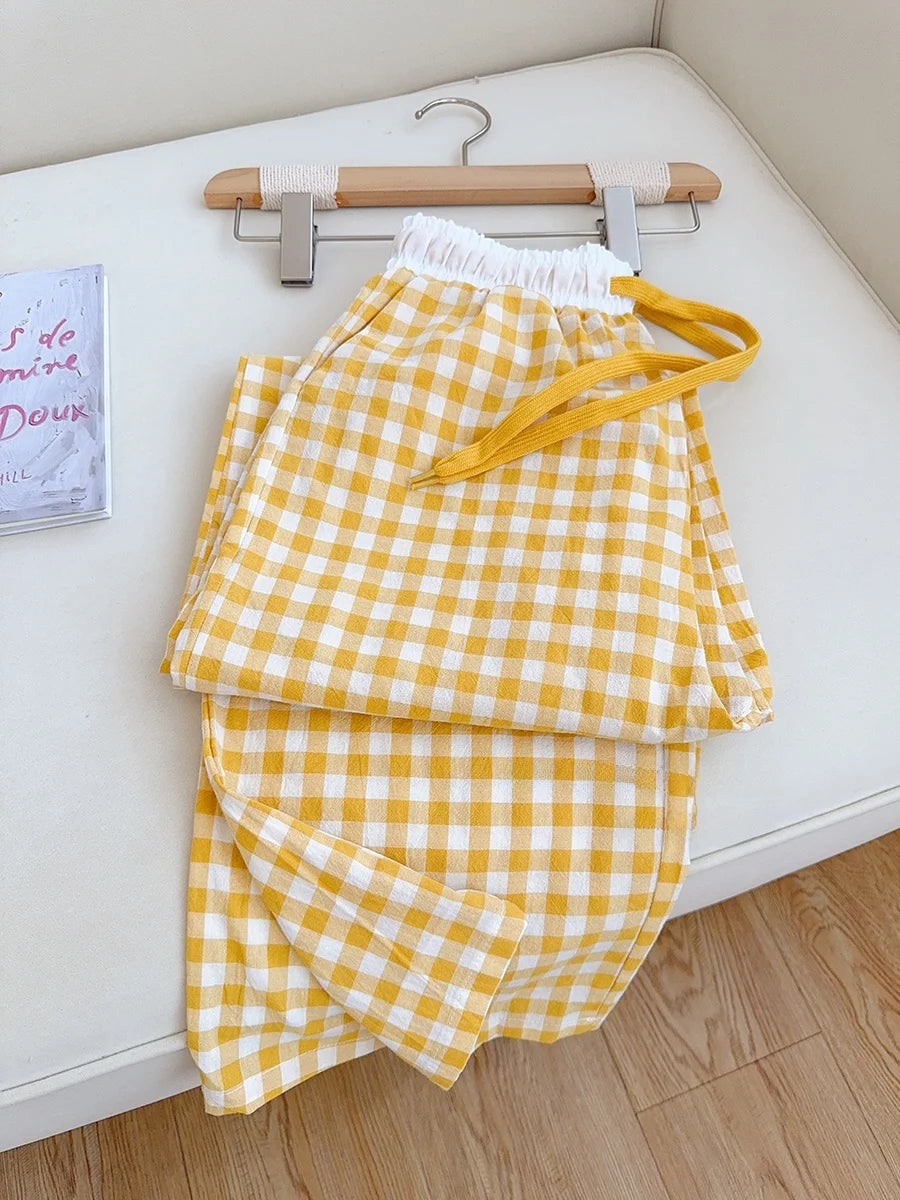Cotton Flannel Wide Leg Leisure Pants Elastic Waist