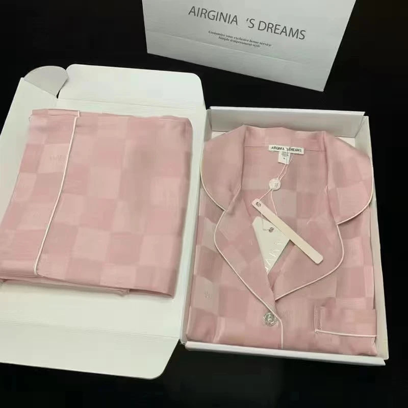 Women's Cardigan Two-pieces Set Silk Soft Sleepwear