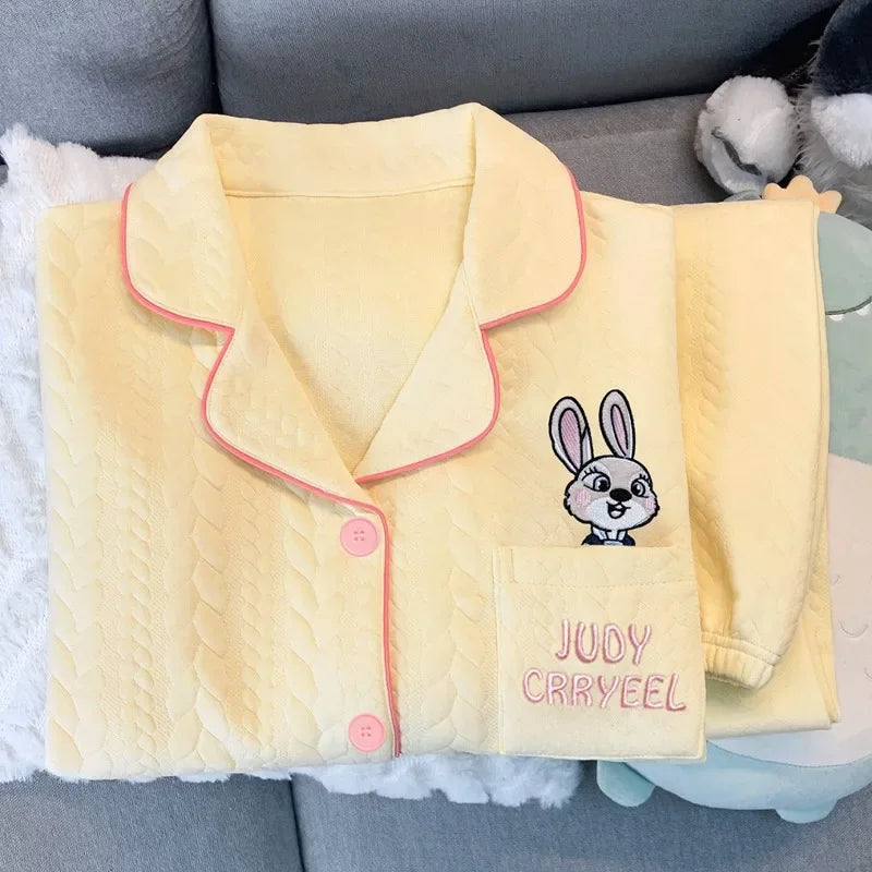 Embroidery Cartoon Characters 2PC Soft Pajamas