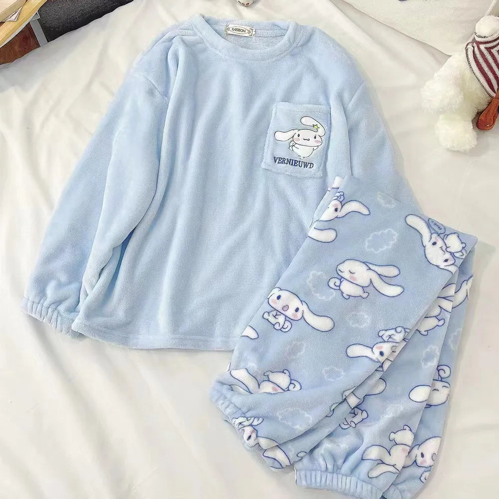 Kawaii Flannel Pullover Coral Velvet Pajamas