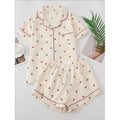 Cherry Print Cardigan Loungewear Short Sleeve Shorts