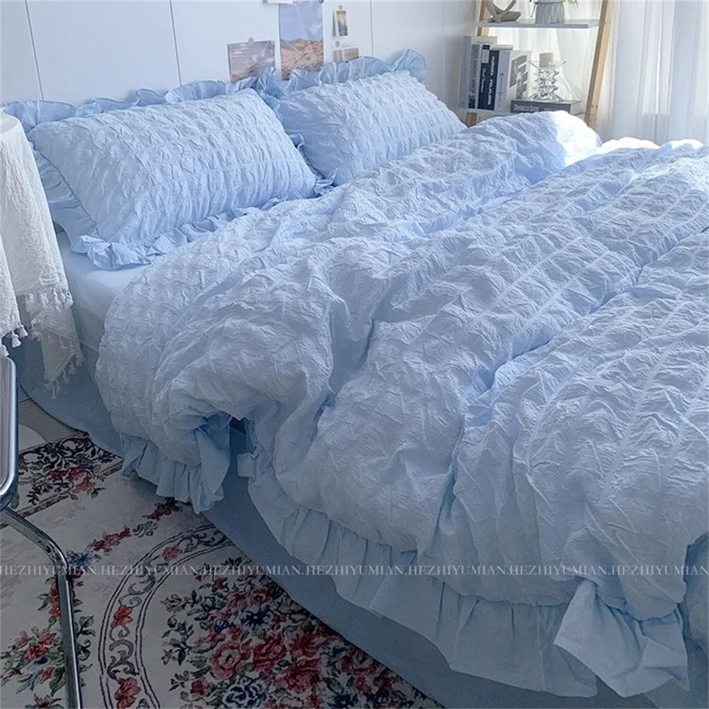 Solid Color Ruffles Lace  Kawaii Soft Sheet Duvet, Pillow & Quilt Cover