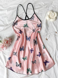 Silk Stain Butterfly Printed Slip Sexy Backless Nightdress