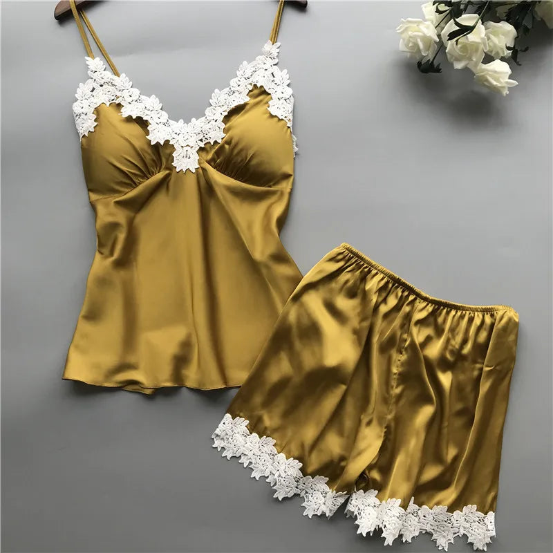 Deep V Waist Lace Shorts Loungewear Two-piece Set