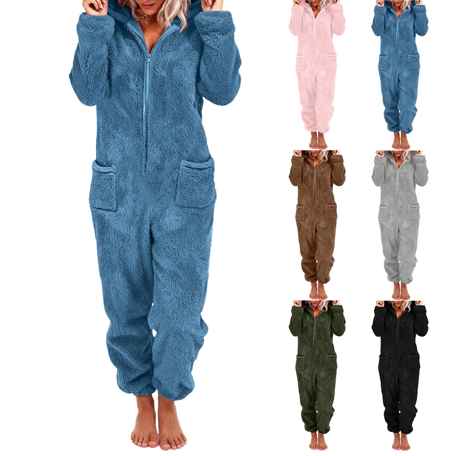 One-Piece Hooded Warm Flannel Long Sleeve Thickened Romper