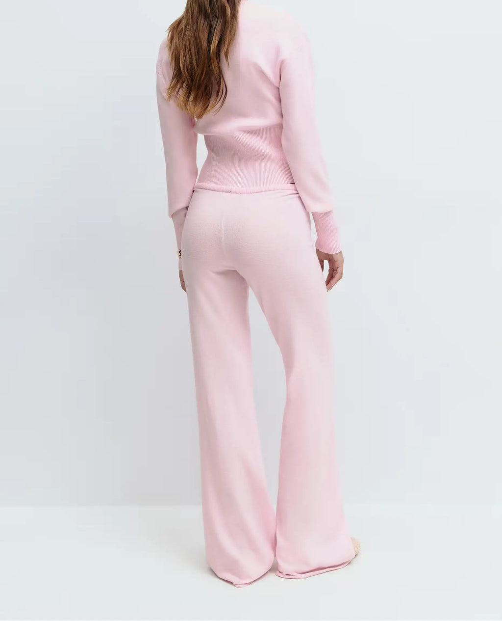 Knit Sweater Zipper Loose Knitted Wide-Leg Pants Two-Piece Set