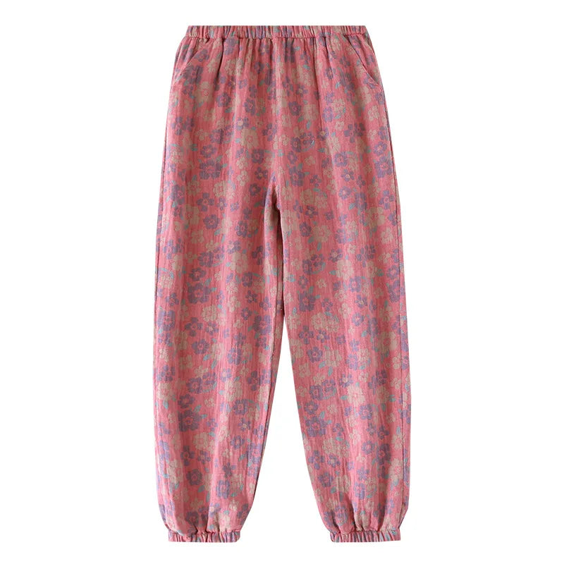 Jacquard Cute and Fresh Flower Pants 100% Cotton Loose Closing Home Pants
