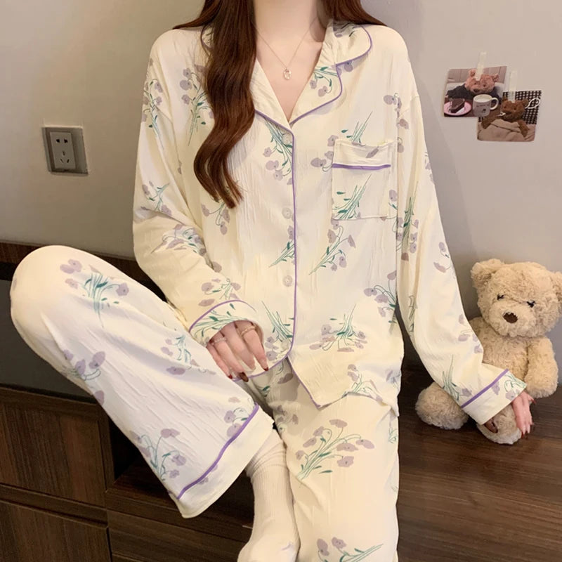 Cutie Long Sleeve Top & Elastic Waist Pants Pajamas Set