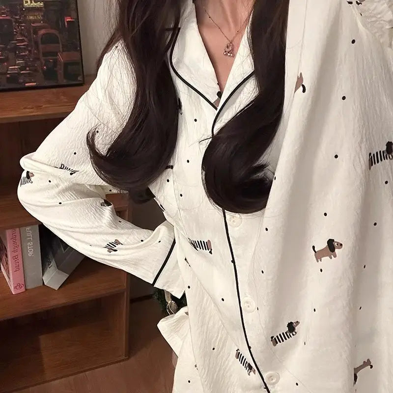 Dot Letter Dog Print Kawaii Pajamas Harajuku Style Sweet Cute Sleepwear Set