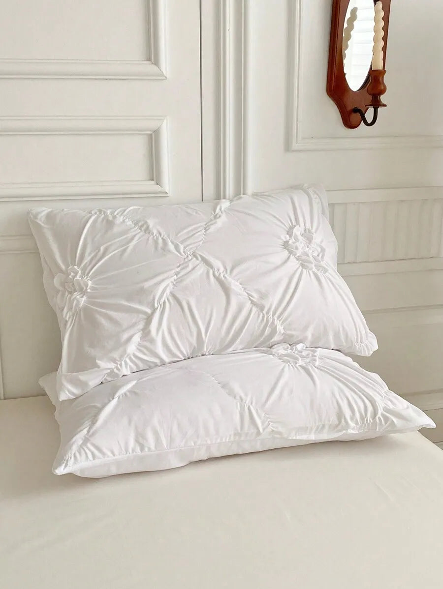 Ruched Flower Design Duvet Cover Set with Pillowcases Polyester Bedding for All Seasons
