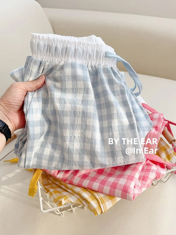 Cotton Flannel Wide Leg Leisure Pants Elastic Waist