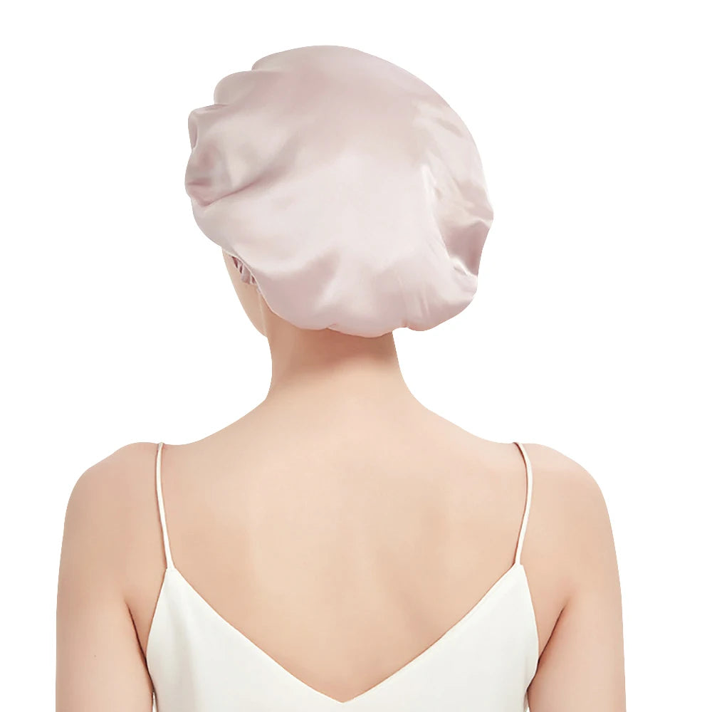 Pure 100% Mulberry Silk Bonnet Sleep Cap Adjustable Silk Night Cap Double Layer Hair Wrap Elastic Headwrap