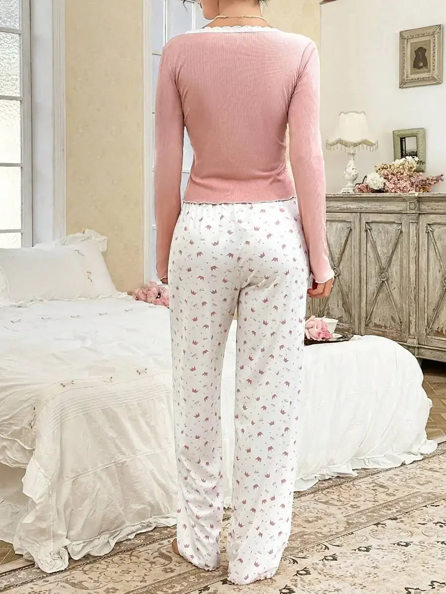 Femme Long Sleeve T-shirt with Long Trouses Set Loungewear
