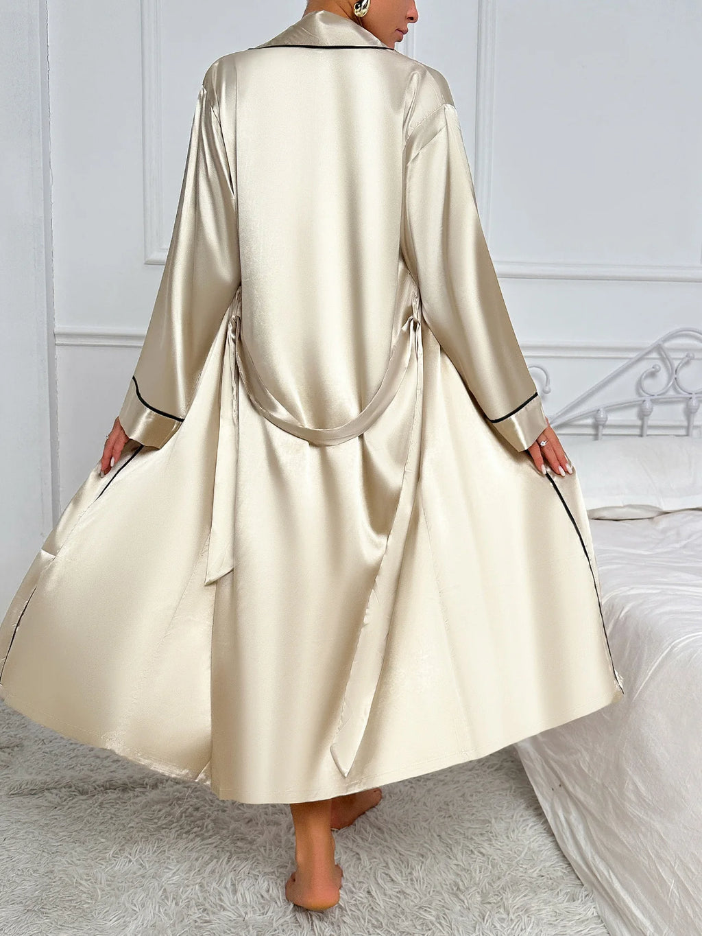 Women's 2 Piece Pajama Set V-Neck Slip Dress with Long Robe Sleepwear