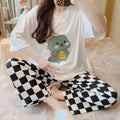 Ladies Comfortable Cartoon Half-sleeved Long Pants Two-piece Set